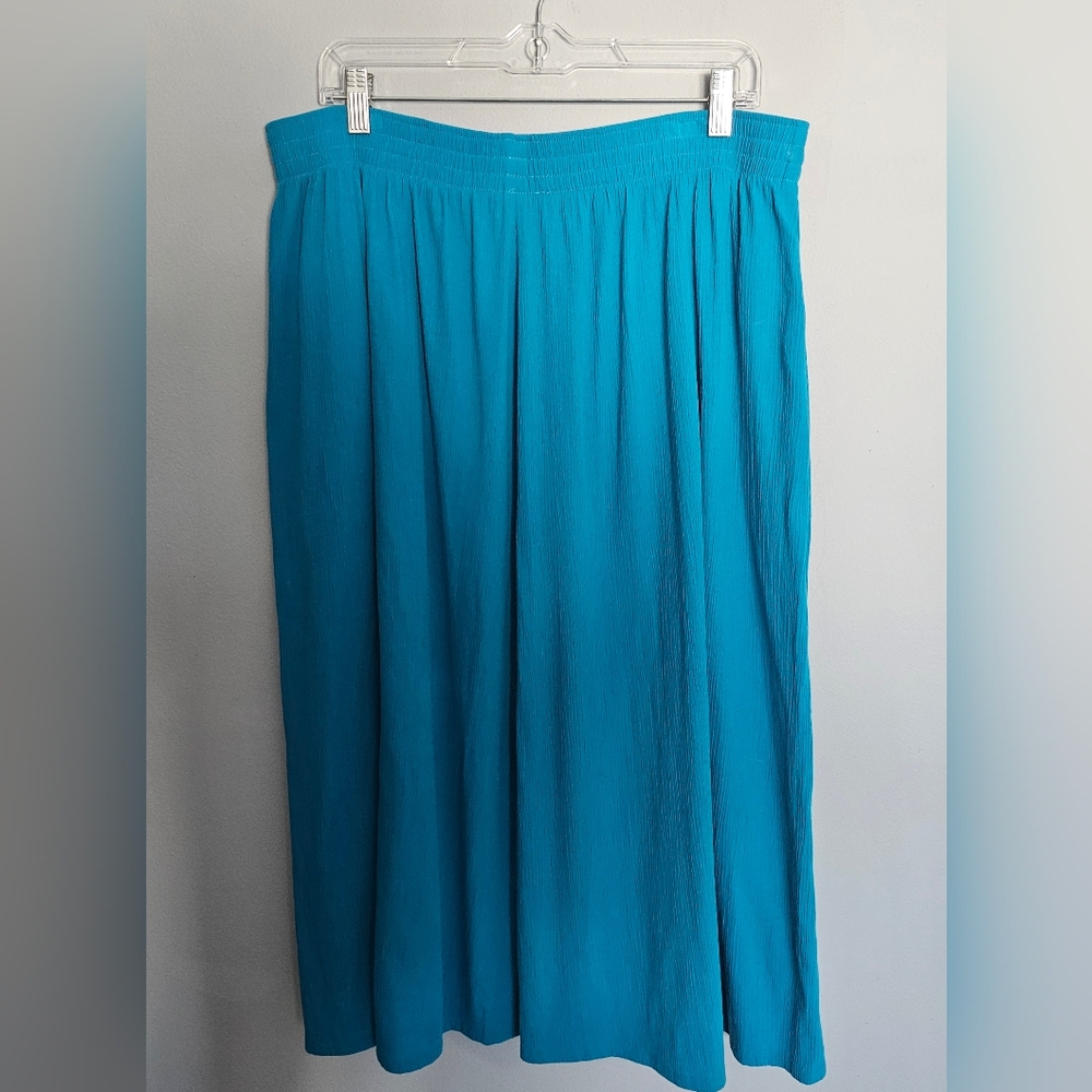 Vintage Gauze Midi Skirt Tagged 20W Fits 2X Turquoise Blue Pockets USA Made - Picture 10 of 12
